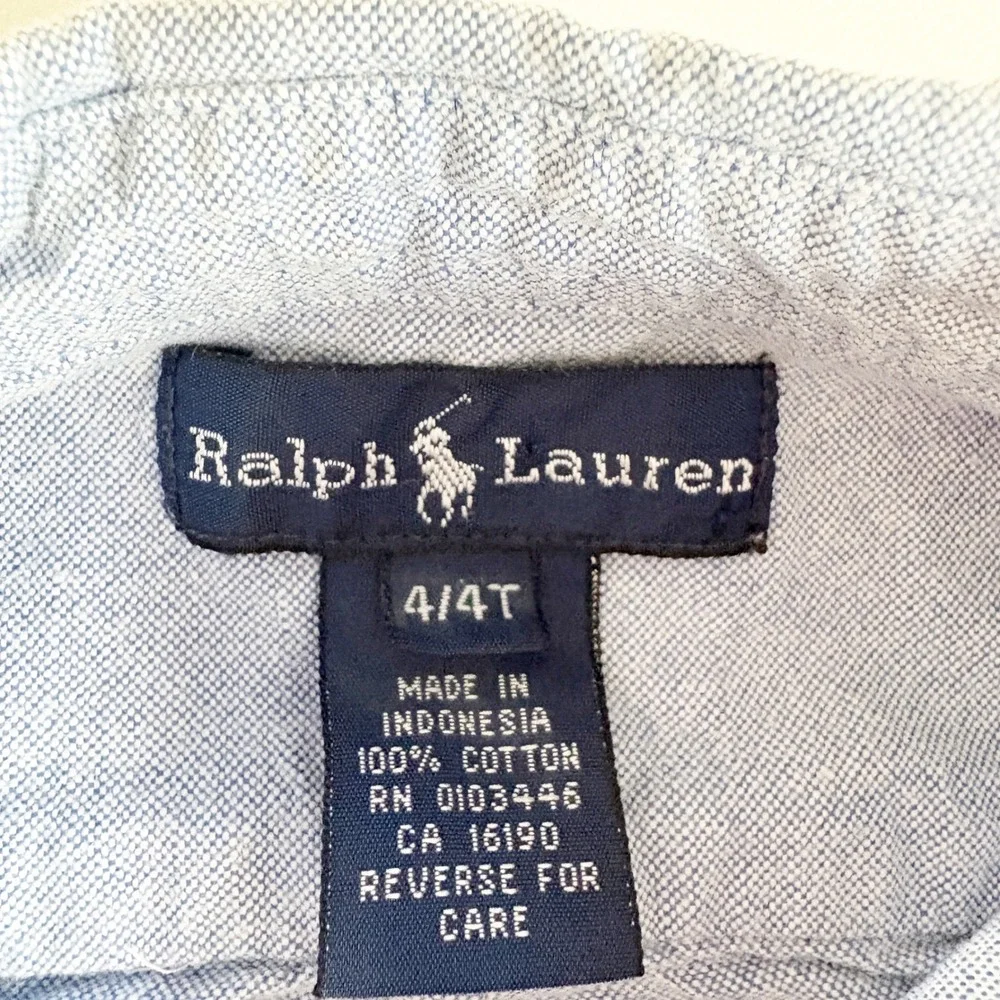Ralph Lauren Boys Blue Oxford Classic Preppy Champray Button Down Shirt Size 4T